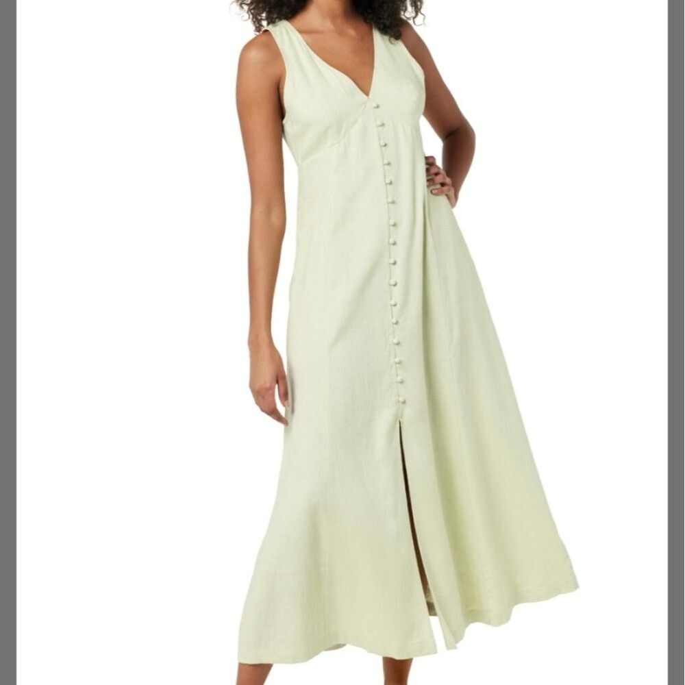 NWT The Drop Maxi Dress Blanca Linen Button Front V-Neck Soft Green - Size XXS